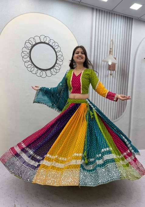 Multicolor Embroidery Georgette Navratri Lehenga Set for Diwali and Festive Wear
