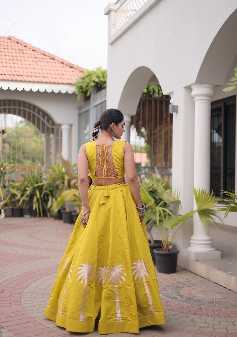 Olive Green Embroidery Roman Navratri Lehenga Set - Indya