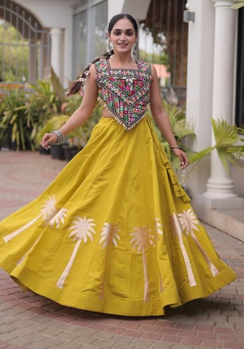 Olive Green Embroidery Roman Navratri Lehenga Set