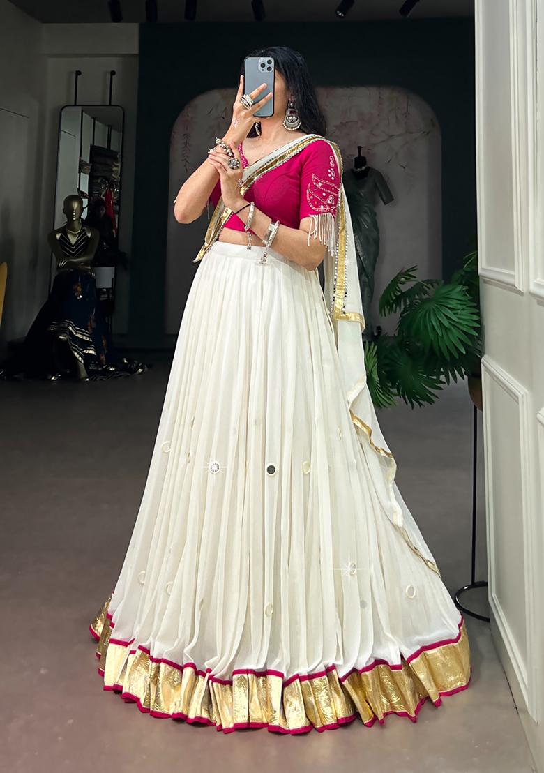 White Mirror Work Lehenga Choli - Indya