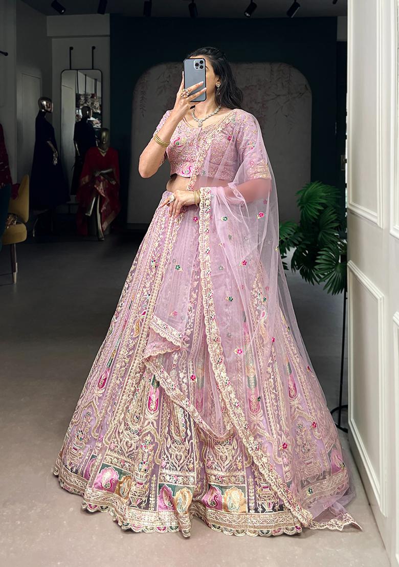 Purple Embroidery Net Lehenga Choli - Indya