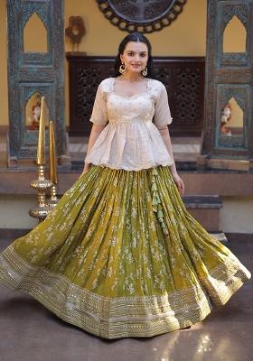 Parrot Embroidery Jacquard Lehenga Choli