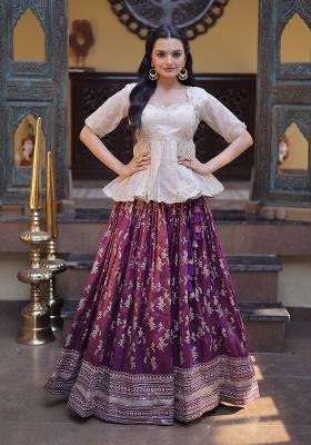 Purple Embroidery Jacquard Lehenga Choli