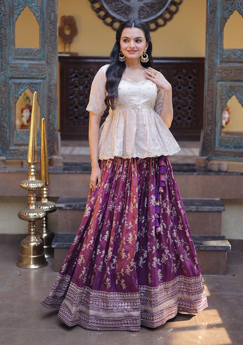 Purple Embroidery Jacquard Lehenga Choli - Indya
