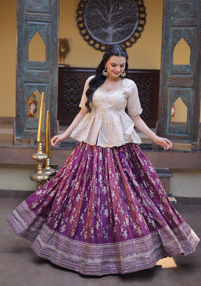 Purple Embroidery Jacquard Lehenga Choli - Indya