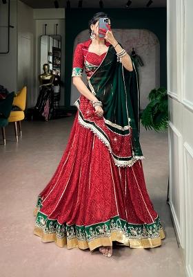 Red Printed Georgette Lehenga Choli