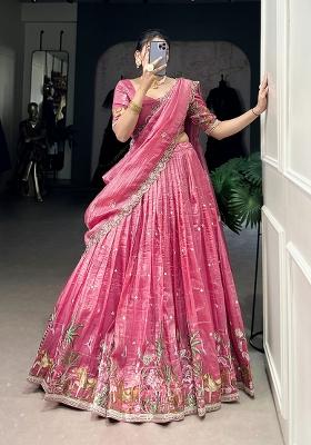 Pink Embroidery Gold Crush Lehenga Choli