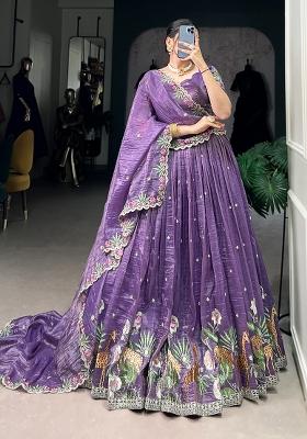 Lavender Embroidery Gold Crush Lehenga Choli