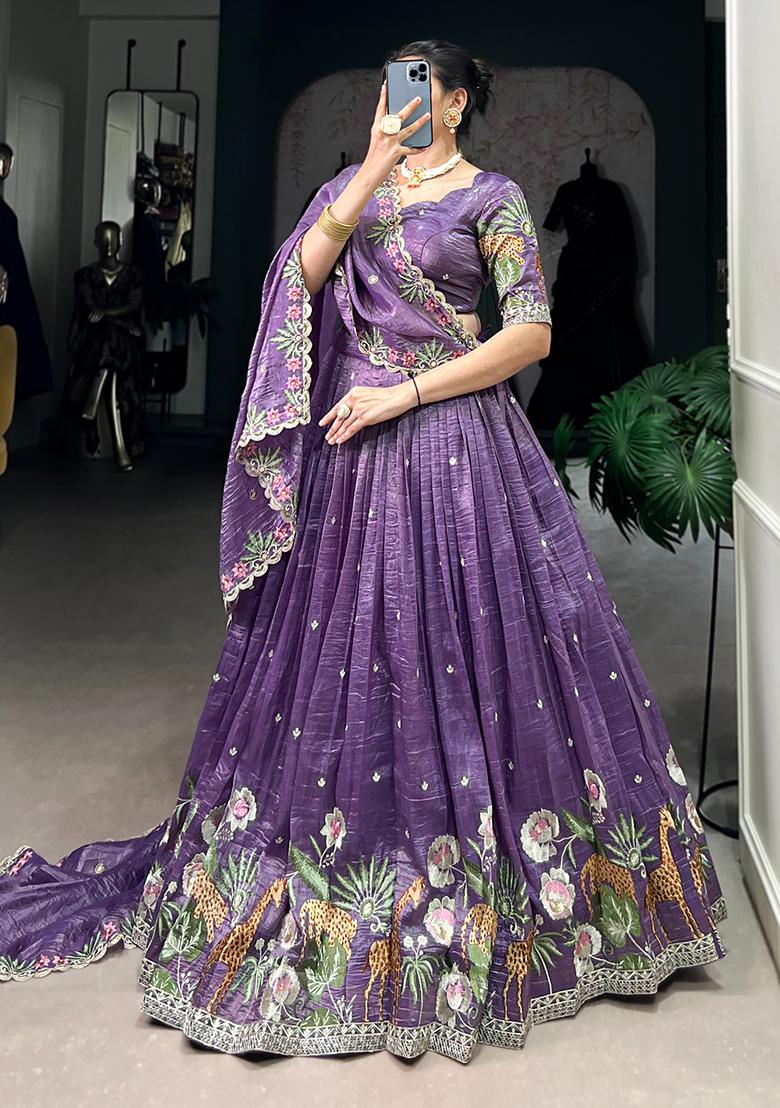 Lavender Embroidery Gold Crush Lehenga Choli - Indya