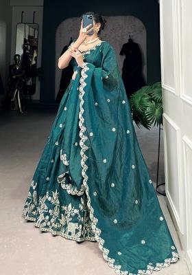 Teal Embroidery Gold Crush Lehenga Choli