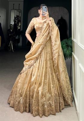 White Embroidery Gold Crush Lehenga Choli