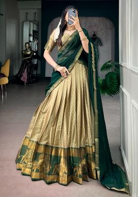 Green Zari Work Cotton Lehenga Choli