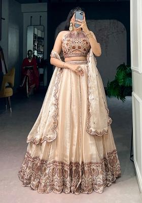 Cream Embroidery Spider Crush Lehenga Choli