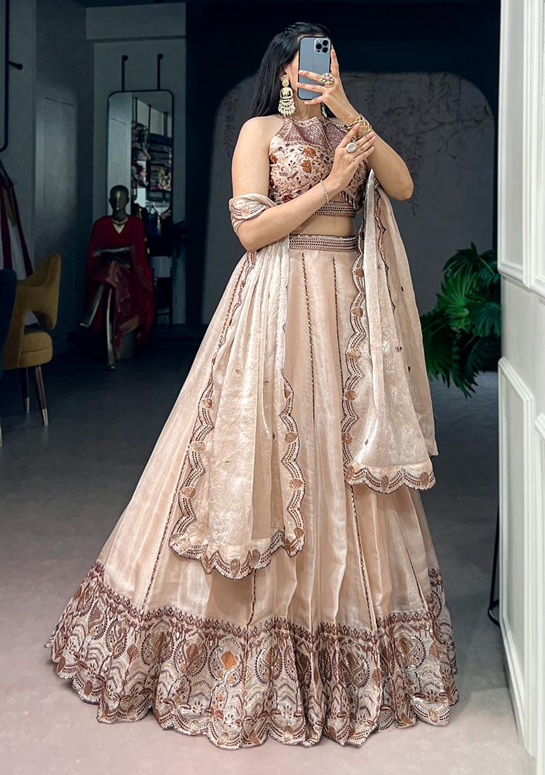 Cream Embroidery Spider Crush Lehenga Choli - Indya