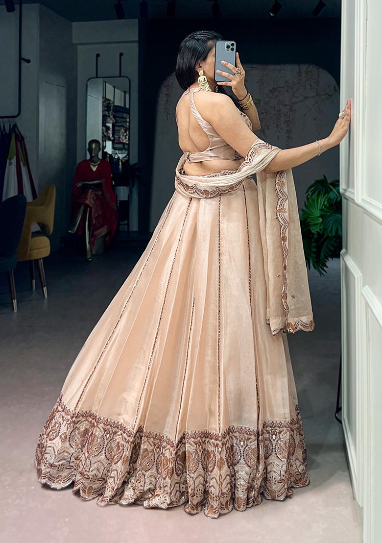Cream Embroidery Spider Crush Lehenga Choli - Indya