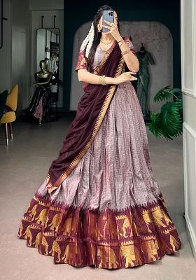 Maroon Zari Work Cotton Lehenga Choli