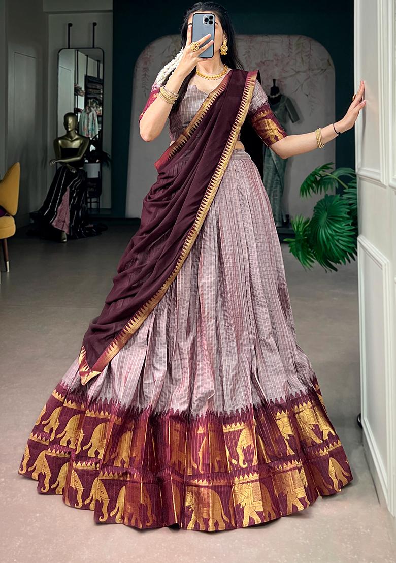 Maroon Zari Work Cotton Lehenga Choli - Indya