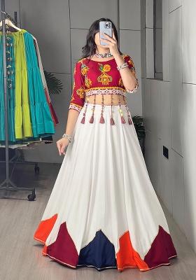 White Plain Cotton Lehenga Choli