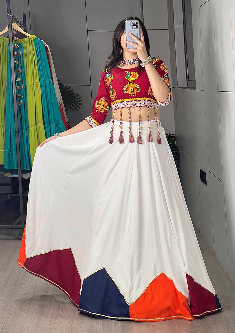 White Plain Cotton Lehenga Choli - Indya