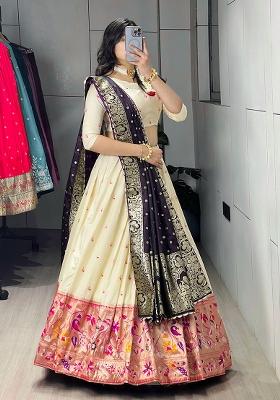 Purple Zari Work Silk Lehenga Choli