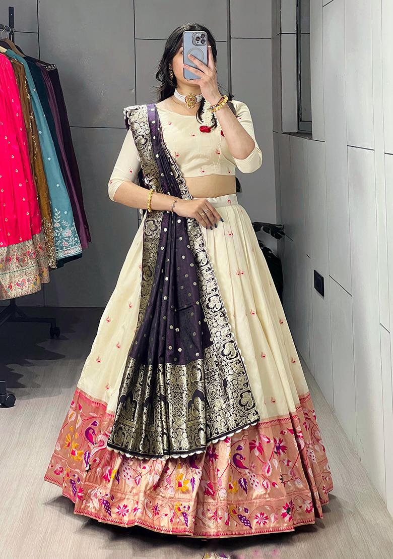 Purple Zari Work Silk Lehenga Choli - Indya