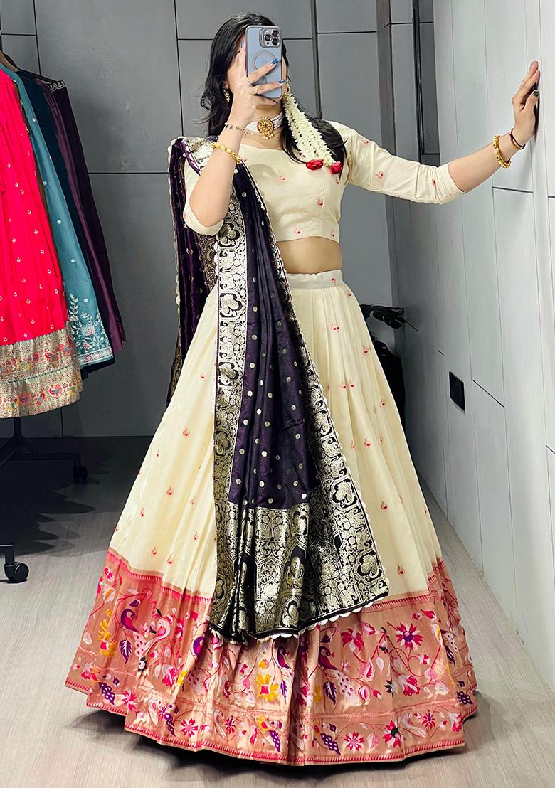 Purple Zari Work Silk Lehenga Choli - Indya