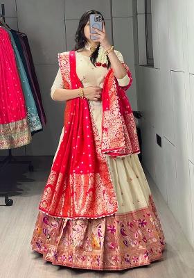 Red Zari Work Silk Lehenga Choli