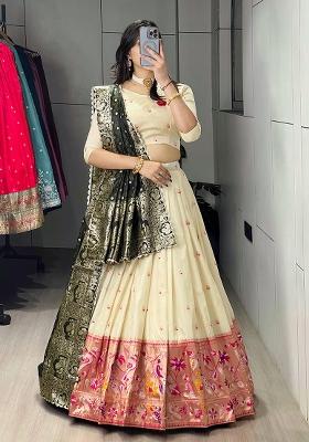 Green Zari Work Silk Lehenga Choli