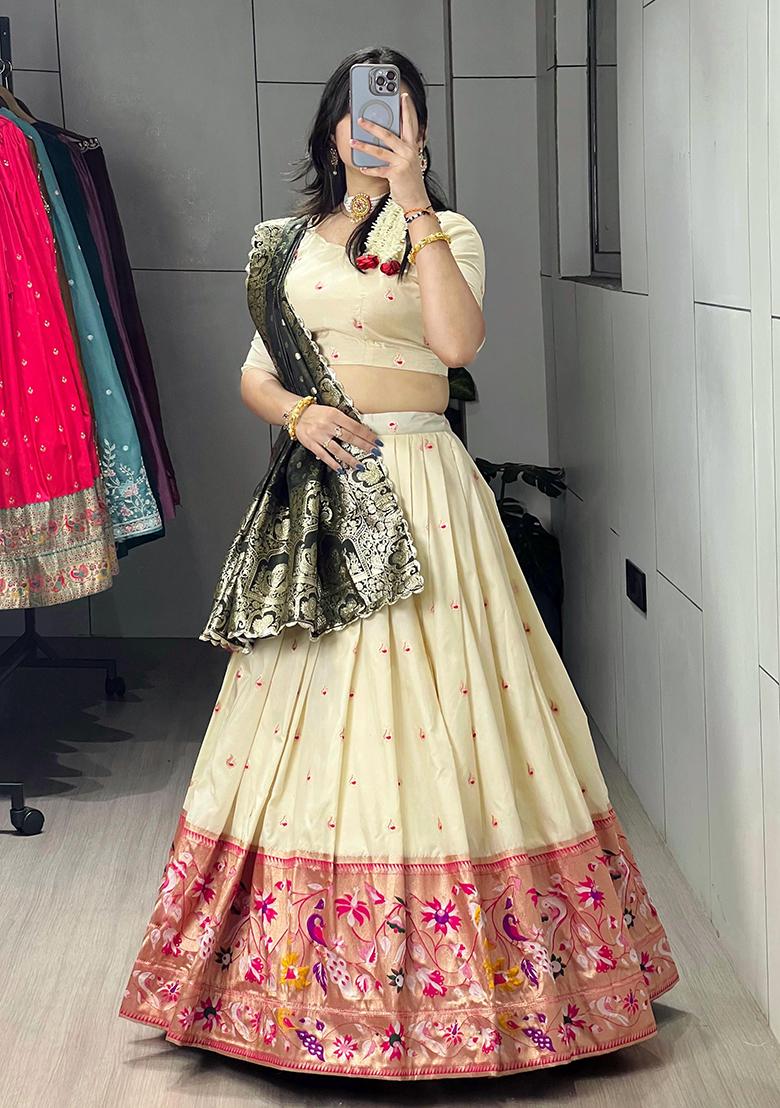 Green Zari Work Silk Lehenga Choli - Indya