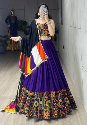 Purple Mirror Work Cotton Lehenga Choli