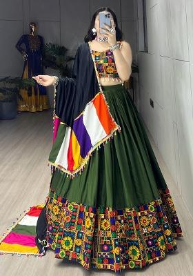 Mehendi Mirror Work Cotton Lehenga Choli