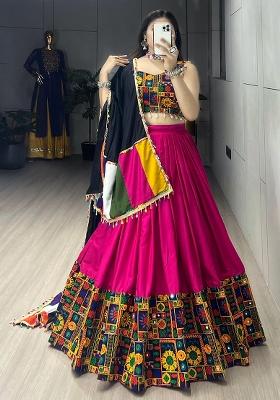 Rani Pink Mirror Work Cotton Lehenga Choli
