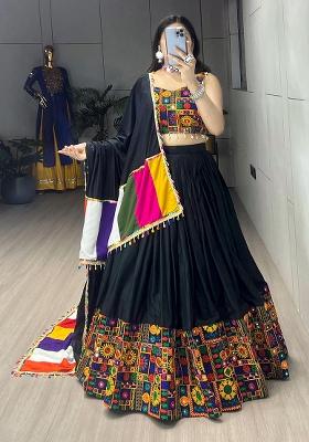 Black Mirror Work Cotton Lehenga Choli