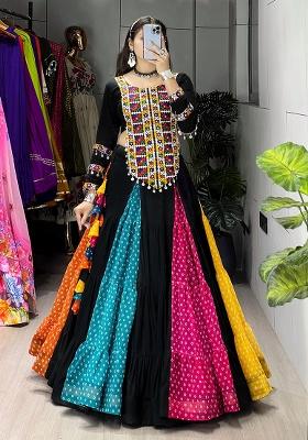 Black Printed Cotton Lehenga Choli