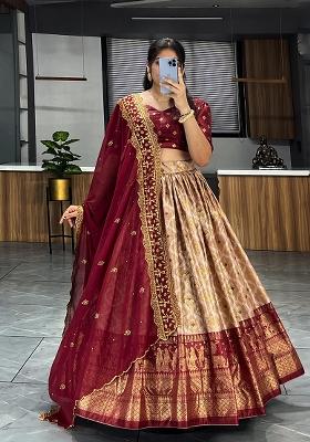 Maroon Printed Silk Lehenga Choli