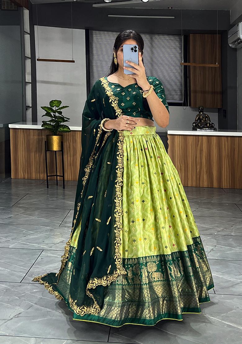 Parrot Printed Silk Lehenga Choli - Indya