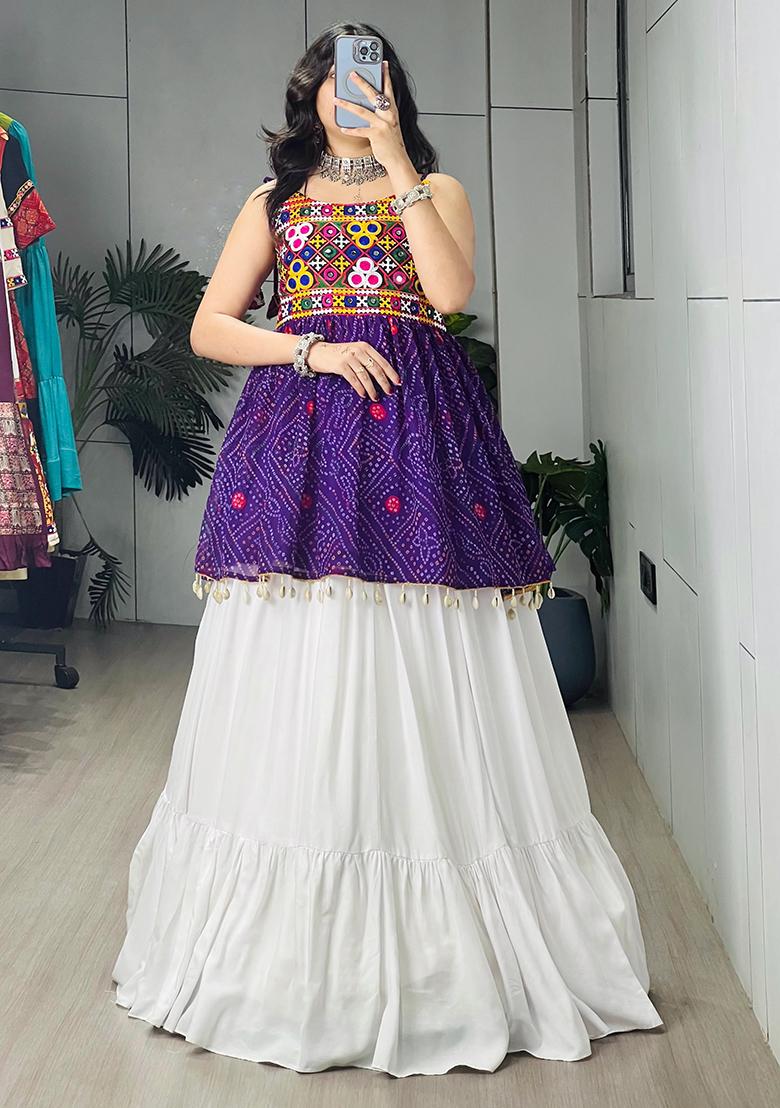 Purple Printed Cotton Lehenga Choli - Indya