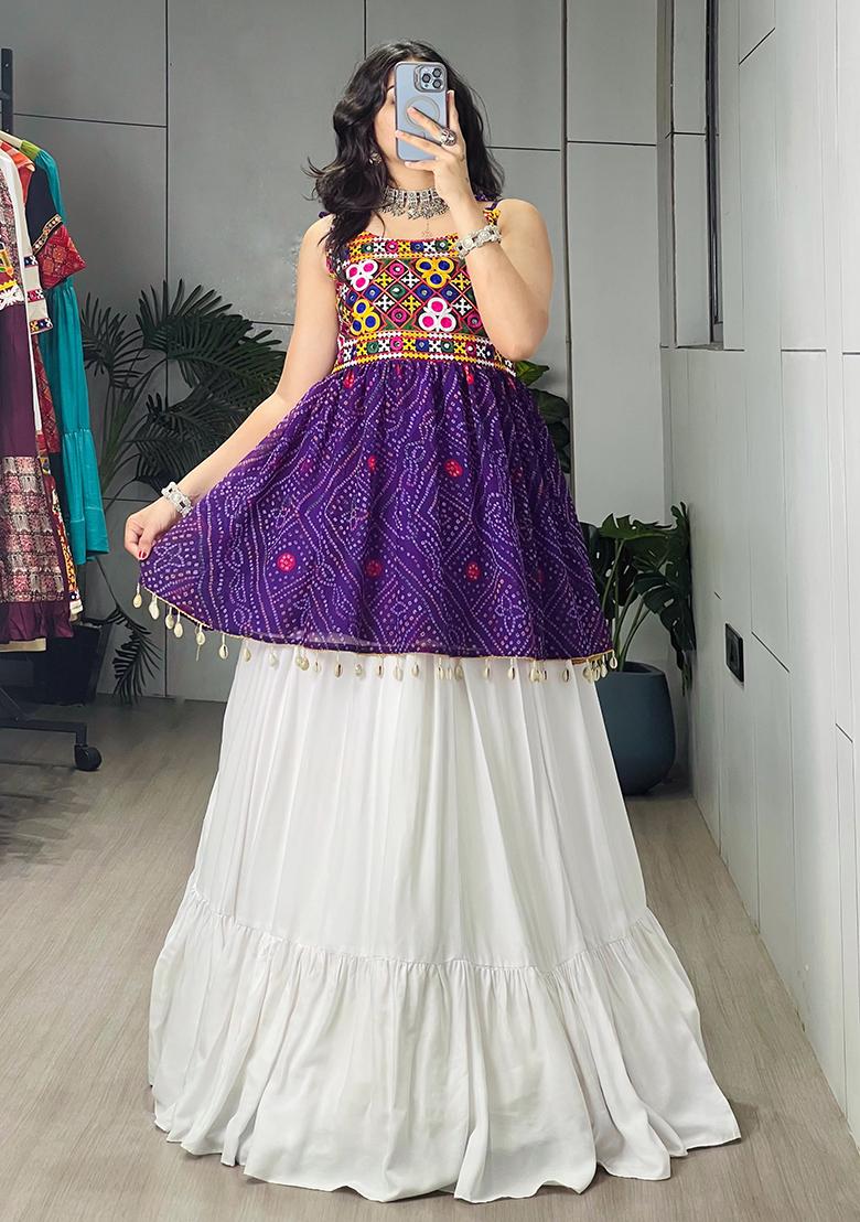 Purple Printed Cotton Lehenga Choli - Indya