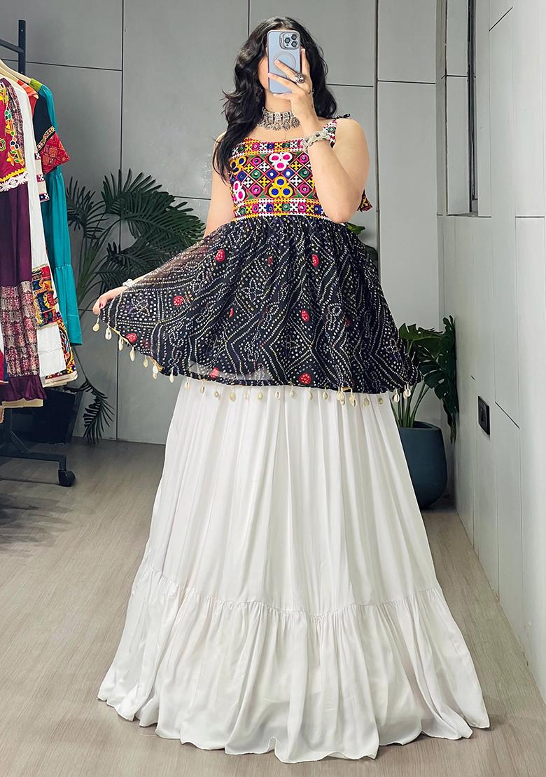 Black Printed Cotton Lehenga Choli - Indya