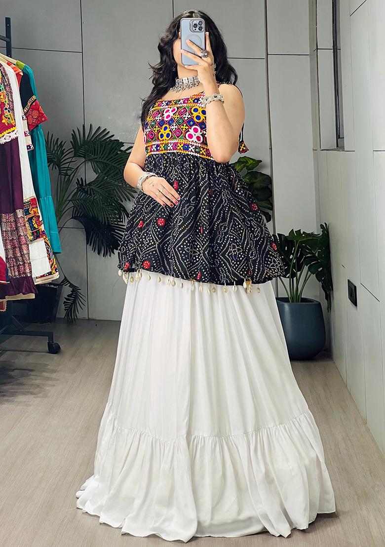 Black Printed Cotton Lehenga Choli - Indya