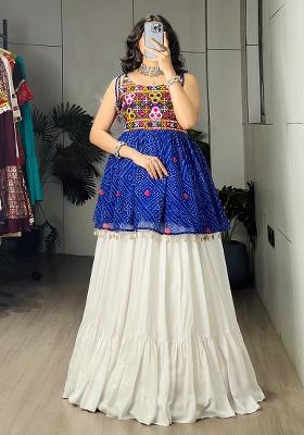 Blue Printed Cotton Lehenga Choli
