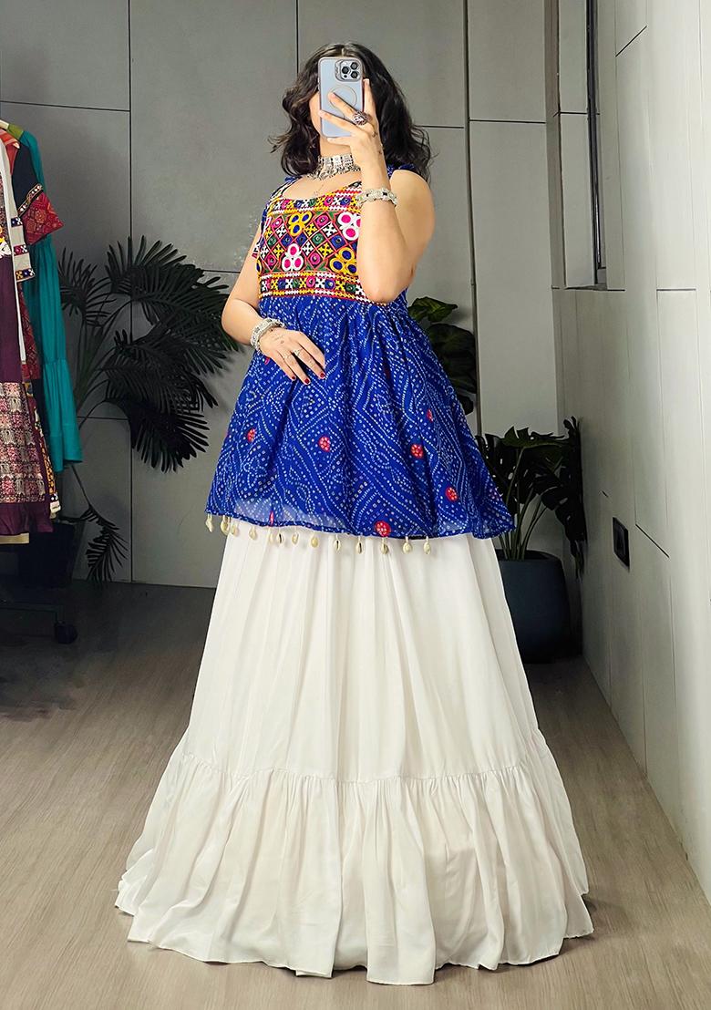 Blue Printed Cotton Lehenga Choli - Indya