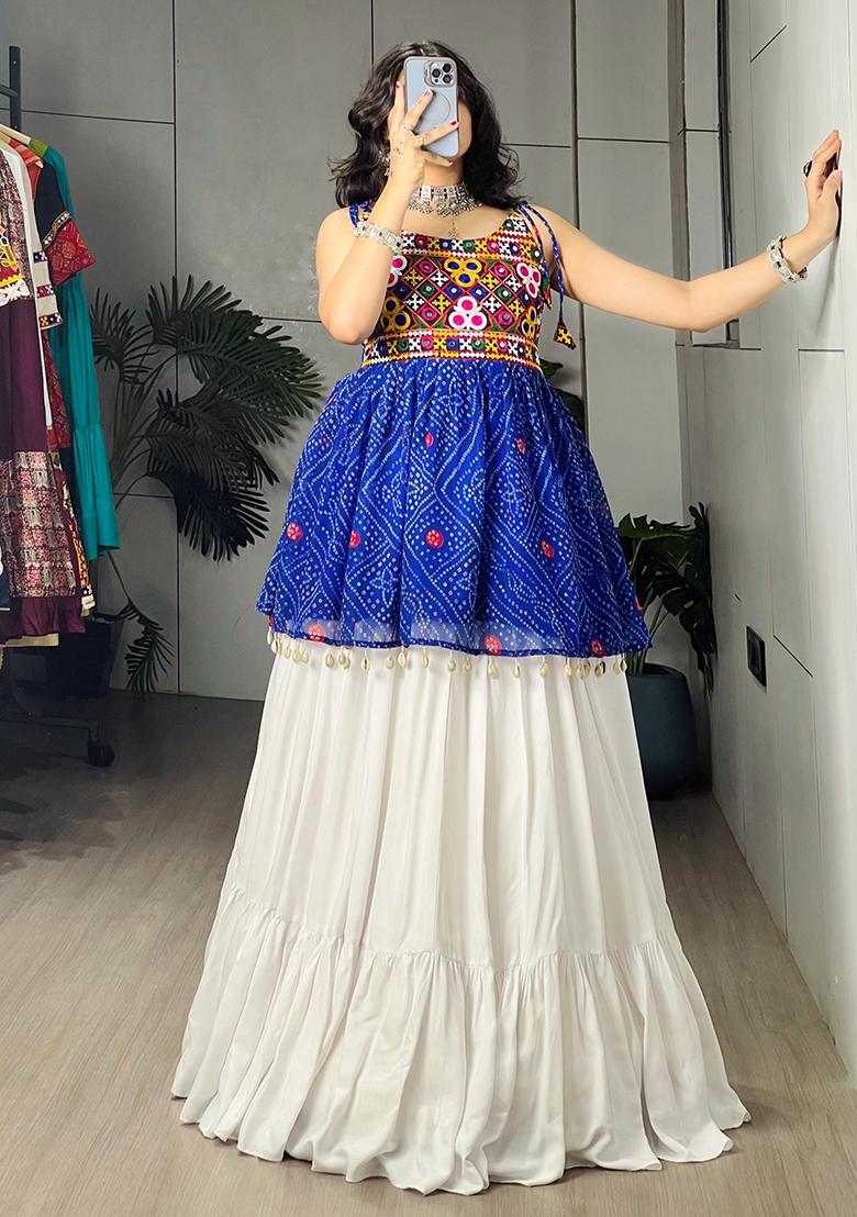 Blue Printed Cotton Lehenga Choli - Indya