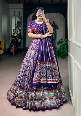 Purple Gota Lace Work Silk Lehenga Choli