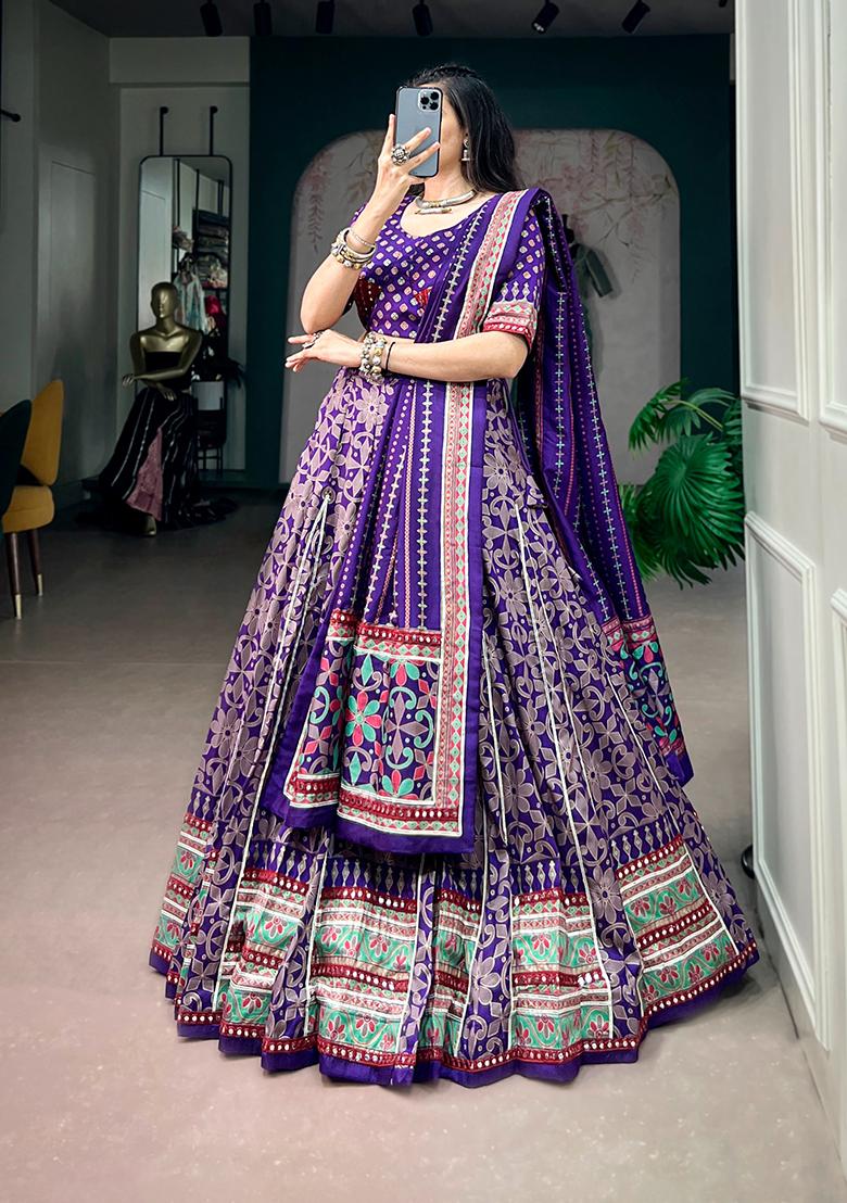 Purple Gota Lace Work Silk Lehenga Choli - Indya