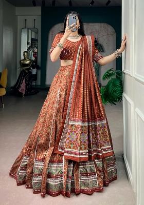 Orange Gota Lace Work Silk Lehenga Choli