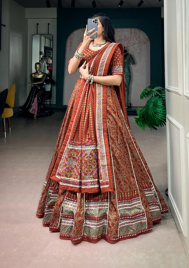 Orange Gota Lace Work Silk Lehenga Choli - Indya