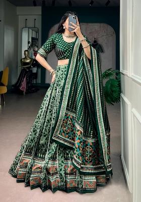 Green Gota Lace Work Silk Lehenga Choli