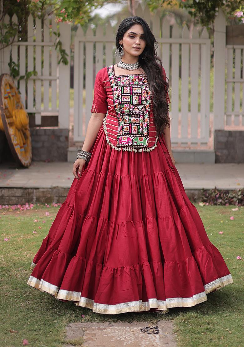 Maroon Kutchi Patchework Cotton Lehenga Choli - Indya
