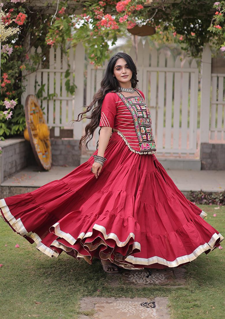 Maroon Kutchi Patchework Cotton Lehenga Choli - Indya